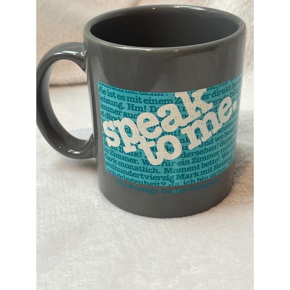 The Foreign Candy Company Speak To Me German Text Gray Ceramic Coffee Mug